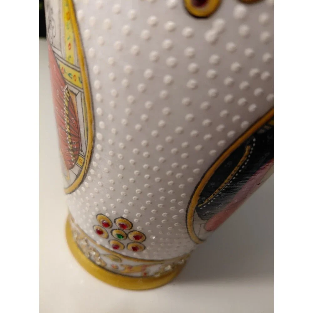 Marble Vase India Mughal Style Court Scene Intricate Raised Decoration Pristine